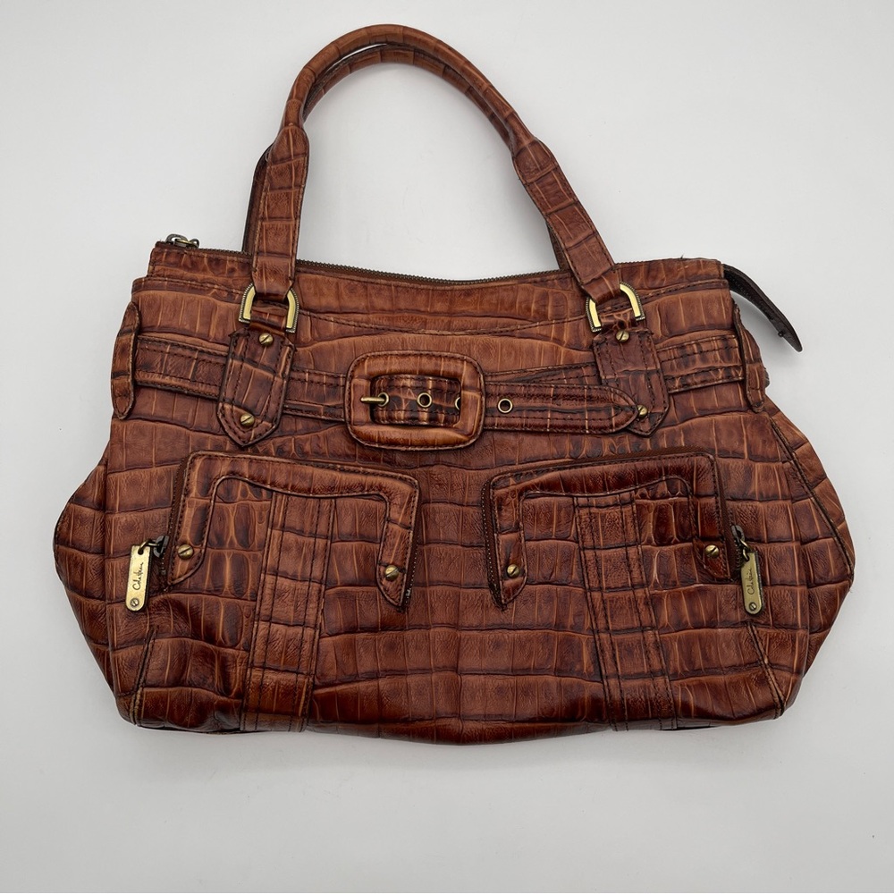 Cole Haan Embossed Leather Shoulder Bag - Brown Crocodile